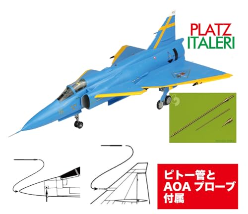Platz/Italeri 1/48 Scale Swedish JA37 Jaktviggen Blue Peter, Swedish Air Force 75th Anniversary Paint, Plastic Model Kit TPA-59 with Metal Pitot Tube