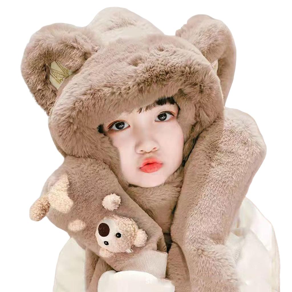 Children's Winter Cute Bear Scarf Hat And Gloves One Three-piece Set