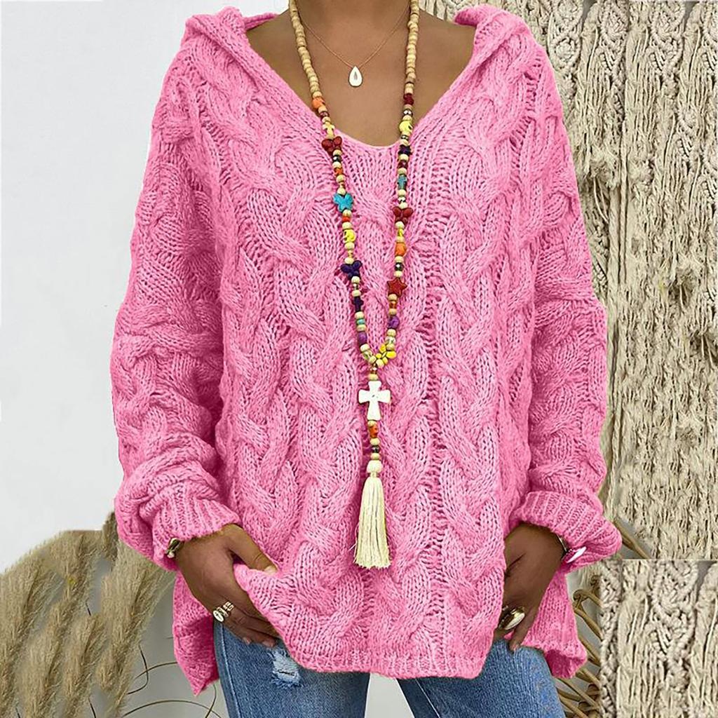Women's Casual Fashion Sweater Knitting Pullover Loose Hooded Sweater