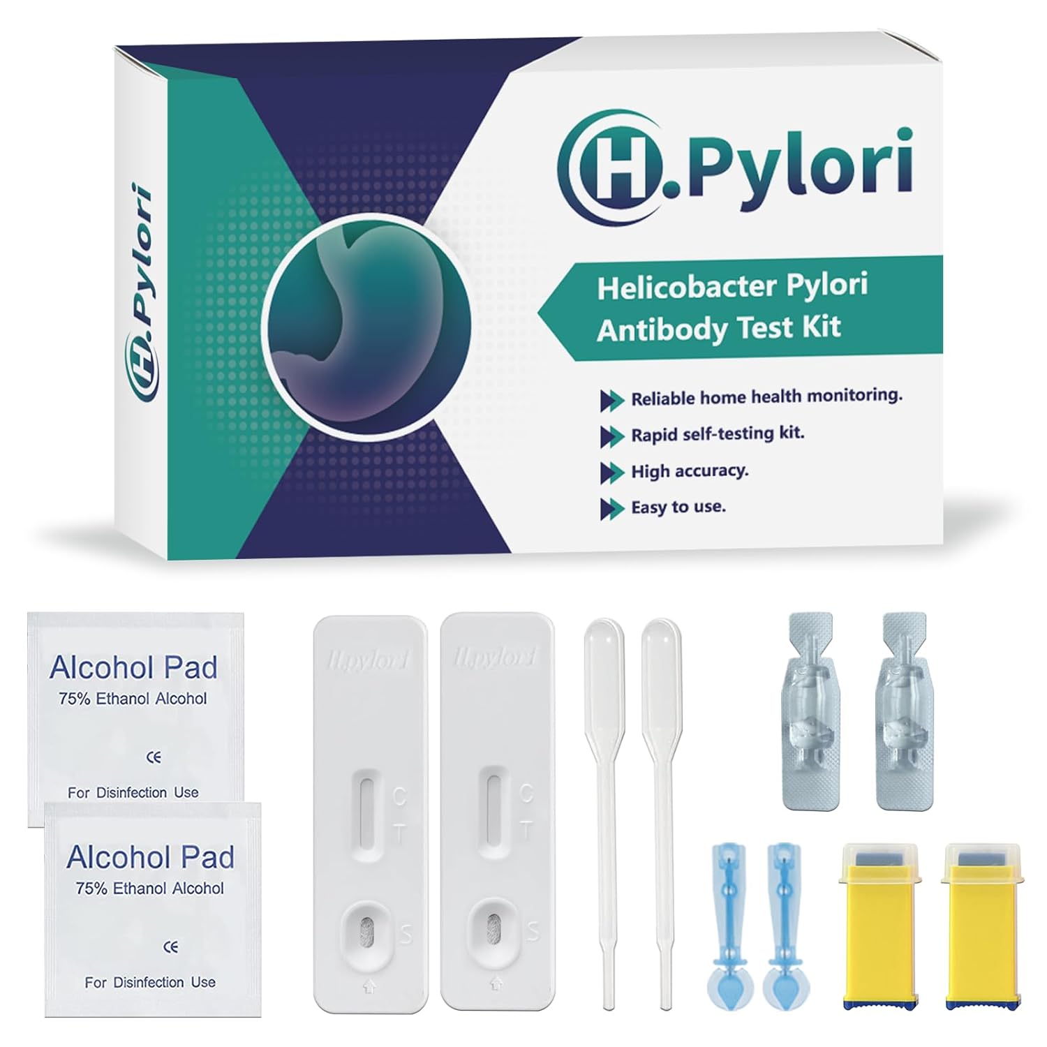 Набор для тестирования на Helicobacter Pylori - 2 шт., Наборы для тестирования на H Pylori дома, h. Наборы для самотестирования на Helicobacter Pylori, Быстрое домашнее тестирование в течение 15 минут, Легко