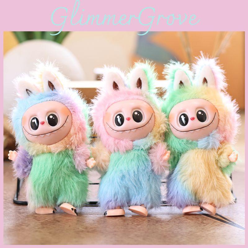 Iridescent Labubu Plush Rabbit Keychain With Colorful Short Pile Plush For Bag Decoration And Gift