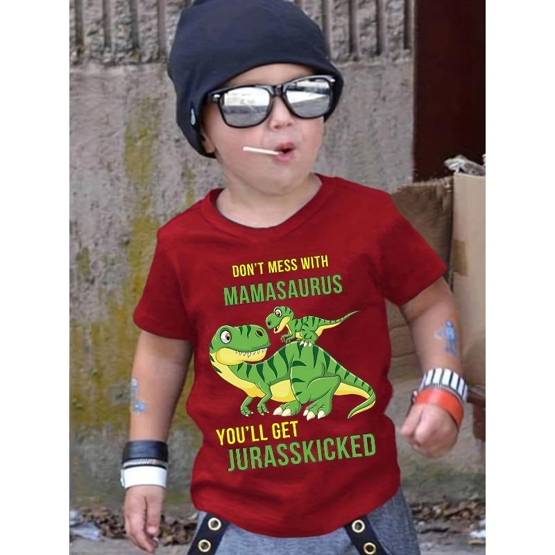Boys Fashion T-Shirt Don T Mess with Mamasaurus... Tyrannosaurus Rex Print Cute Short-Sleeved T-Shirt Versatile Casual Top 110 красный