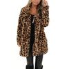 Women's Leopard Faux  Pocket Fuzzy Warm Winter Oversized Outwear Long Coat