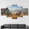 Animal Deer Village Landscape 5 Piece Five Panel Wall Canvas Print Modern Art Poster Picture Home Decor Gift For Him For Her