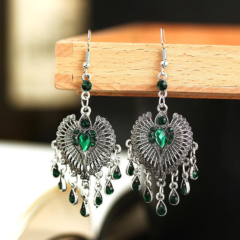 Ethnic Vintage Romantic Rose Red Heart Earrings for Women Simple Silver Color Water Drop Tassel Earring Wedding Party Jewelry
