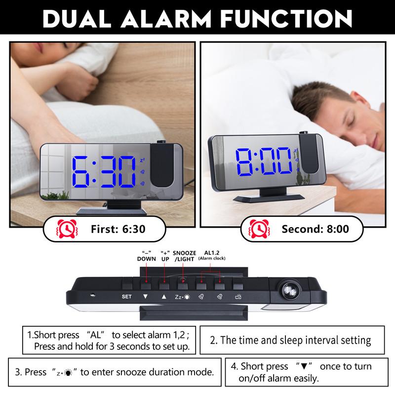 New LED Digital Alarm Clock Table Watch Electronic Desktop Clocks USB Wake Up FM Radio Time Projector Snooze Function