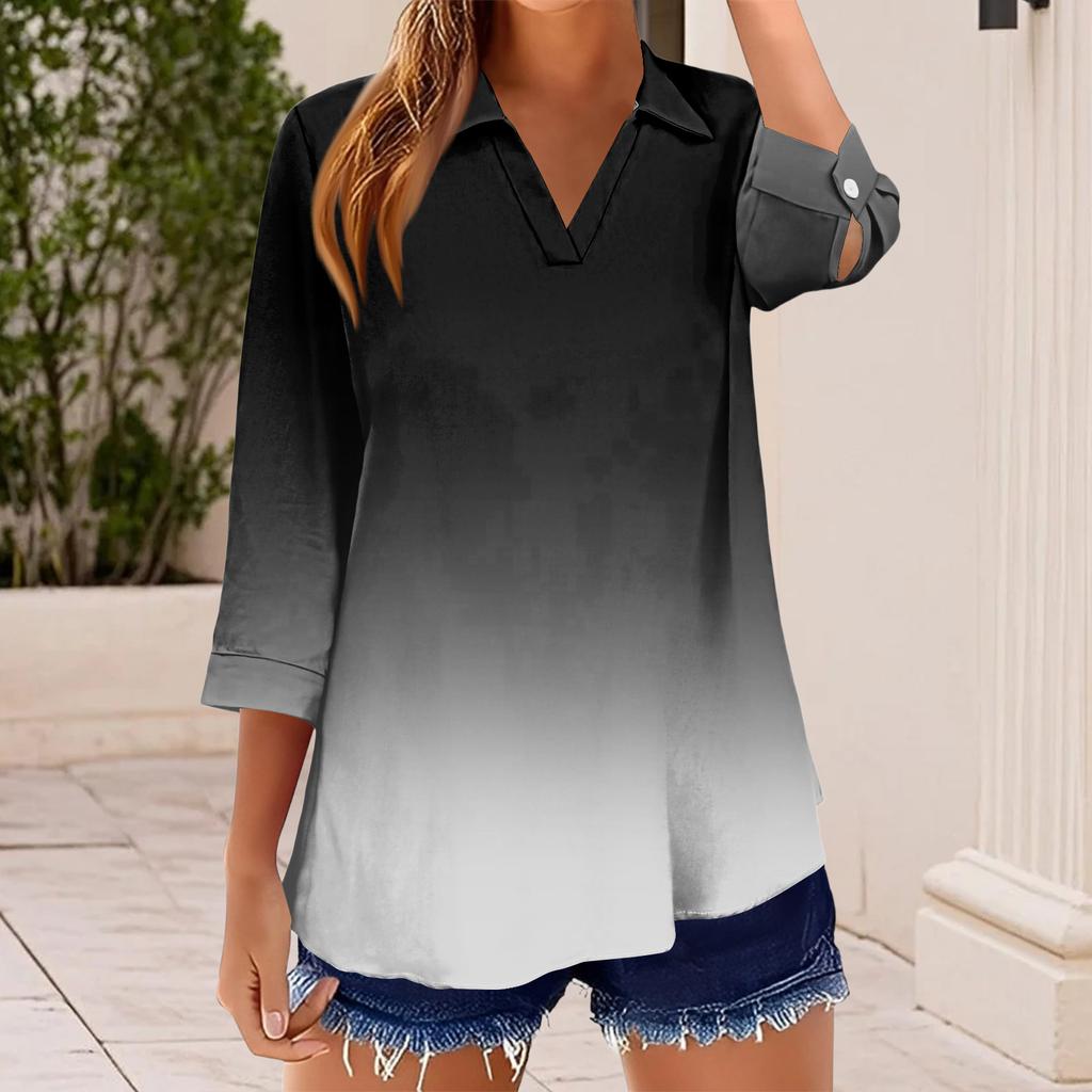 Women's T Shirt Tee Print Button  3/4 SleeveDaily Weekend Fashion Basic V, Neck Regular Top
