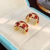 Korean Style Retro Ankola Red Drop Glazed Heart-shaped Design with C-shaped Earrings for Women .