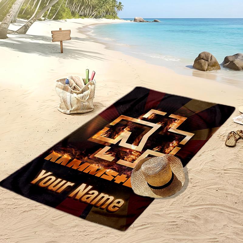 Rammstein Custom Beach Towel, Print Your Name Text Lightweight Absorbent Towel for Swimming Travel