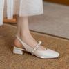 Pearl Sandals Espadrilles Platform Female Shoe Med Square Toe Clear Heels Buckle Strap 2025 Women's High Girls Medium High-heele