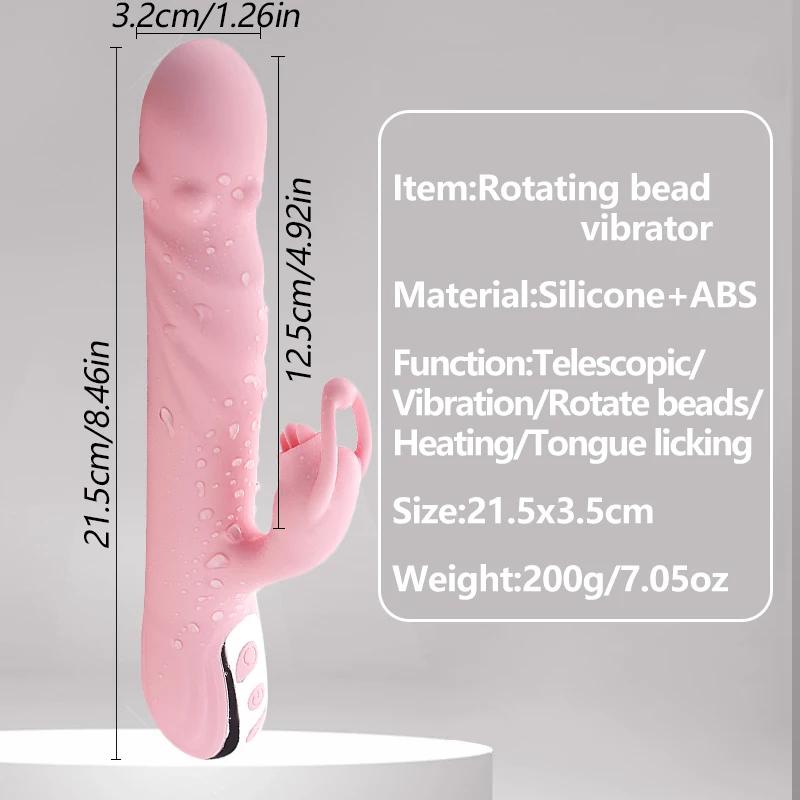 Heating Telescopic Vibrator with Tongue Licking 20+20 Speeds Vaginal Massager Clitoris Lick Stimulation Dildo Sex Toys for Women