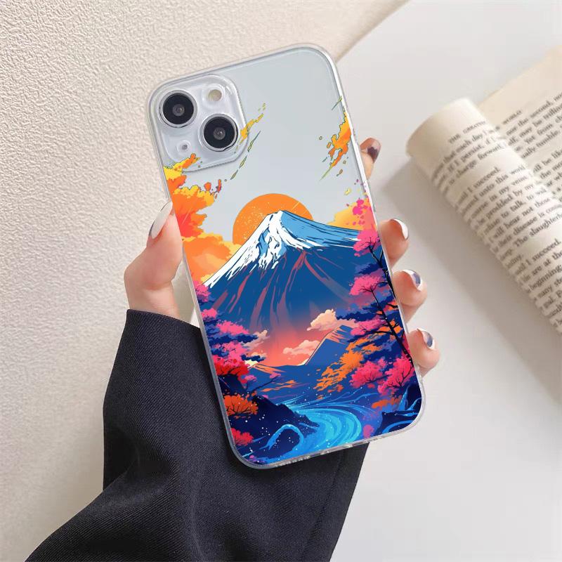 INS Fuji Mountain Landscape Sunset Clear Phone Case For iPhone 11 12 13 Pro Max Mini 14 Plus Pro Max X XR XS 7 8 Plus Back Cover