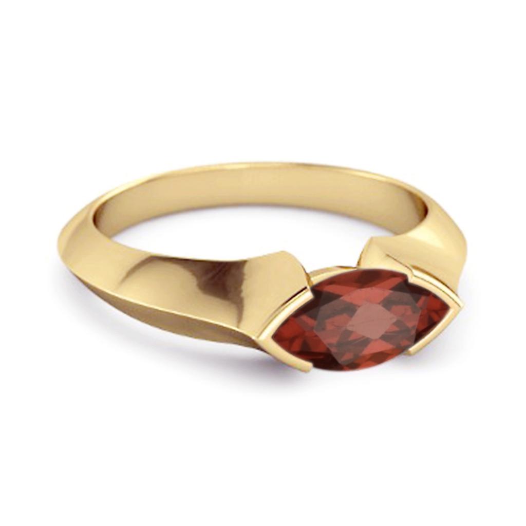 Garnet Marquise Shape Solitaire Ring - 925 Sterling Silver Gold Vermeil