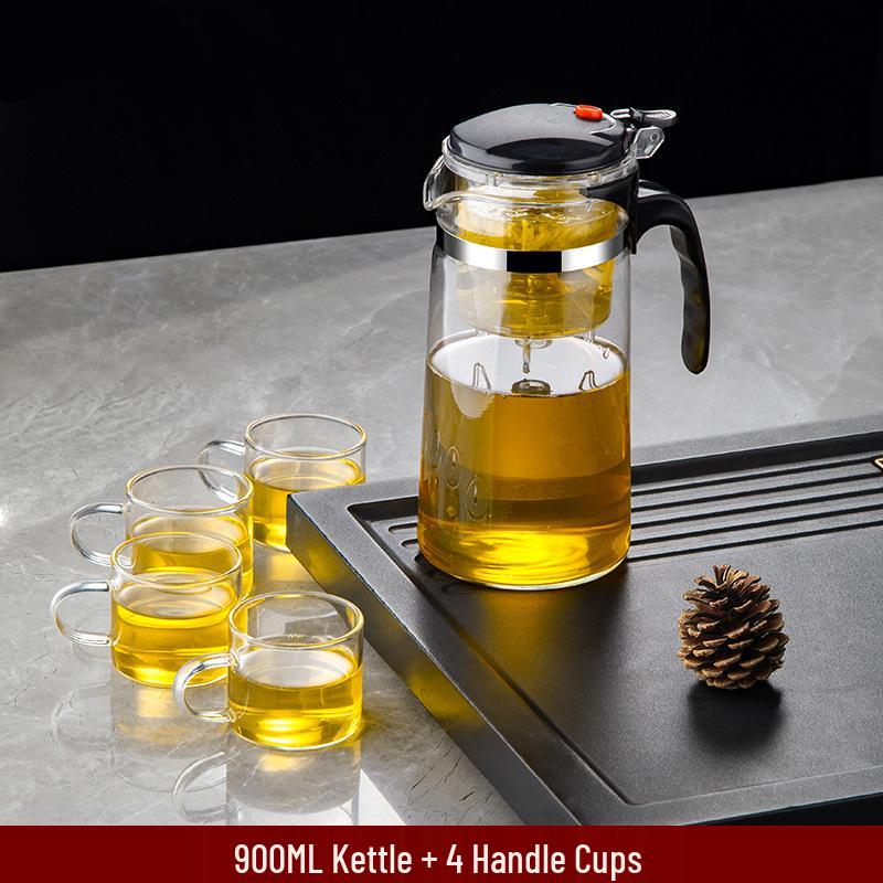 Elegant Heat-Resistant Glass Tea Infuser Pot with One-Button Filtering - Customizable with Logo Option.