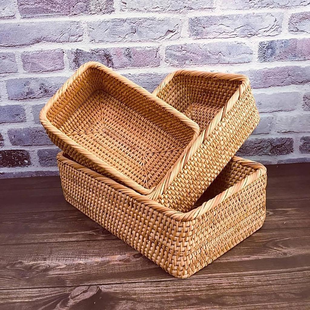 Japanese Design Storage Box Long-Lasting Rectangular Bread Basket Rectangular Rattan Basket Easy To Clean Moisture-Resistant