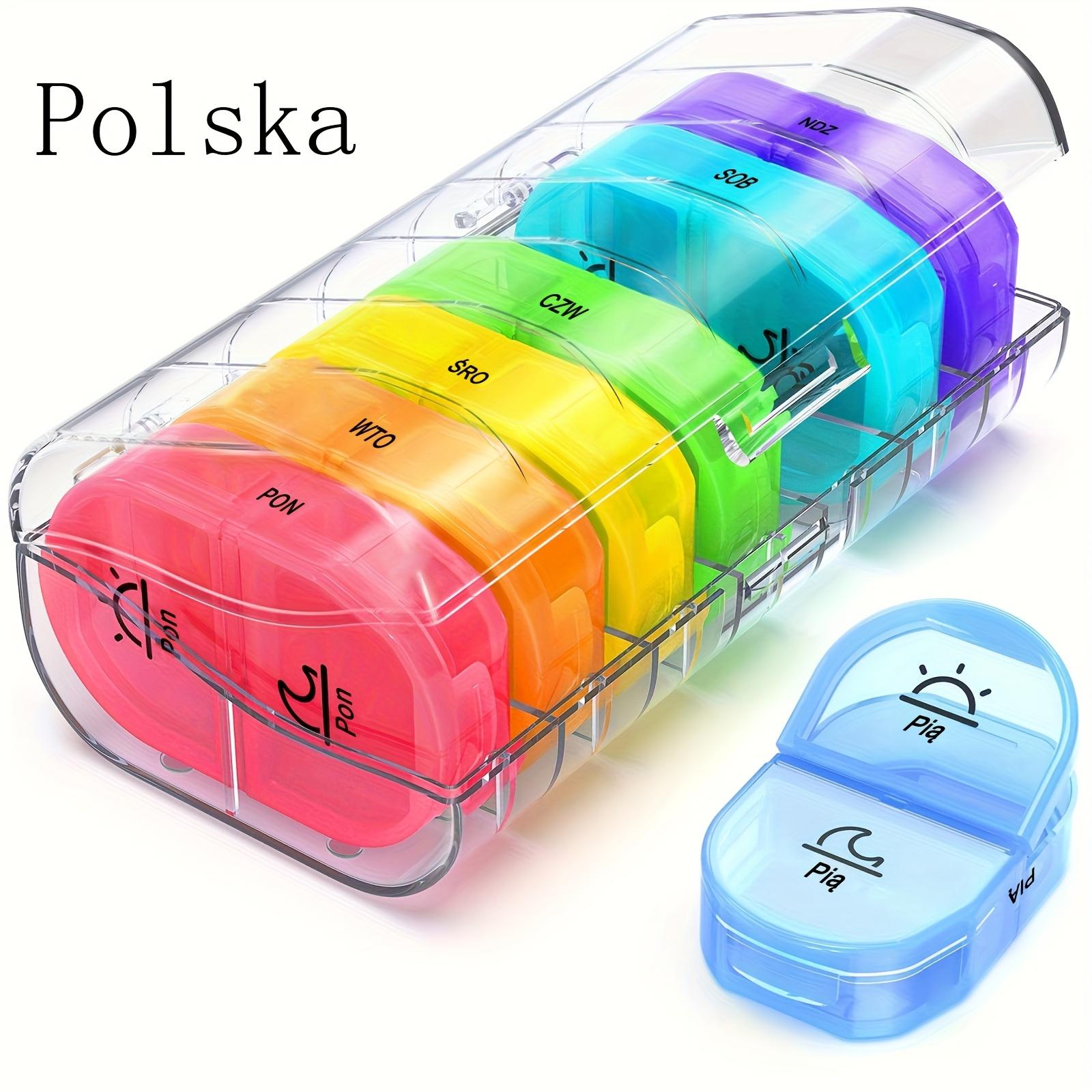 

[Polish language] 7 Day Pill/Tablet Box with 2 Compartments, Handy and Moisture Resistant Medicine Box