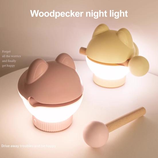Wooden Fish Night Light Stress Relief Tap Lamp Cute Glow Bedside Lamp USB Charging Sleep Companion Interactive Toy