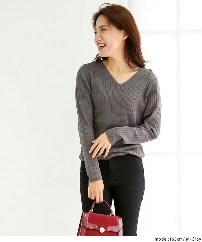 Winter Plus Ribbed Long Sizes Burgundy wn-0114 [Jungle Jalopy] Women's Sweater, Sizes, Knit, V-Neck, Cotton, Sleeves, Lightweight, Elegant,