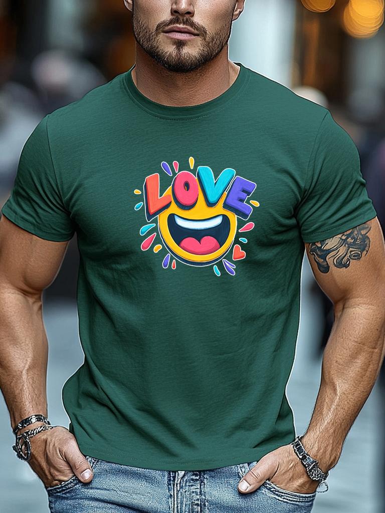 Mens Summer Love TShirt Love Emoji Colorful Print Short Sleeve Round Neck Breathable Oversized Sweet Daily Wear
