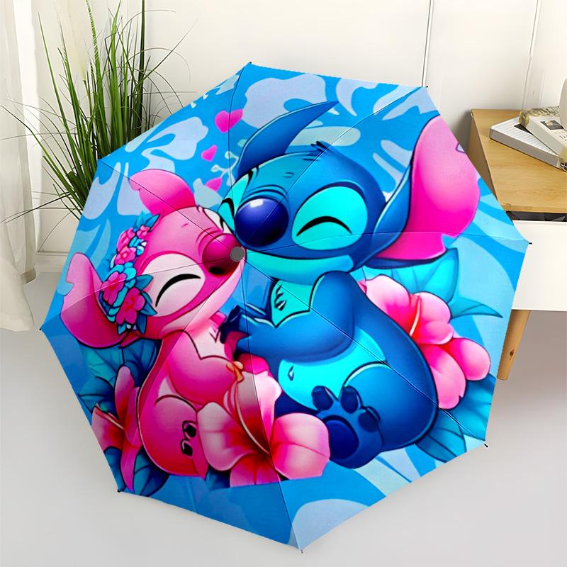 Lilo Stitch Love Portable Automatic Umbrella Folding Umbrella with 8 Ribs Sturdy Construction All-Season Use Fashion Lovers