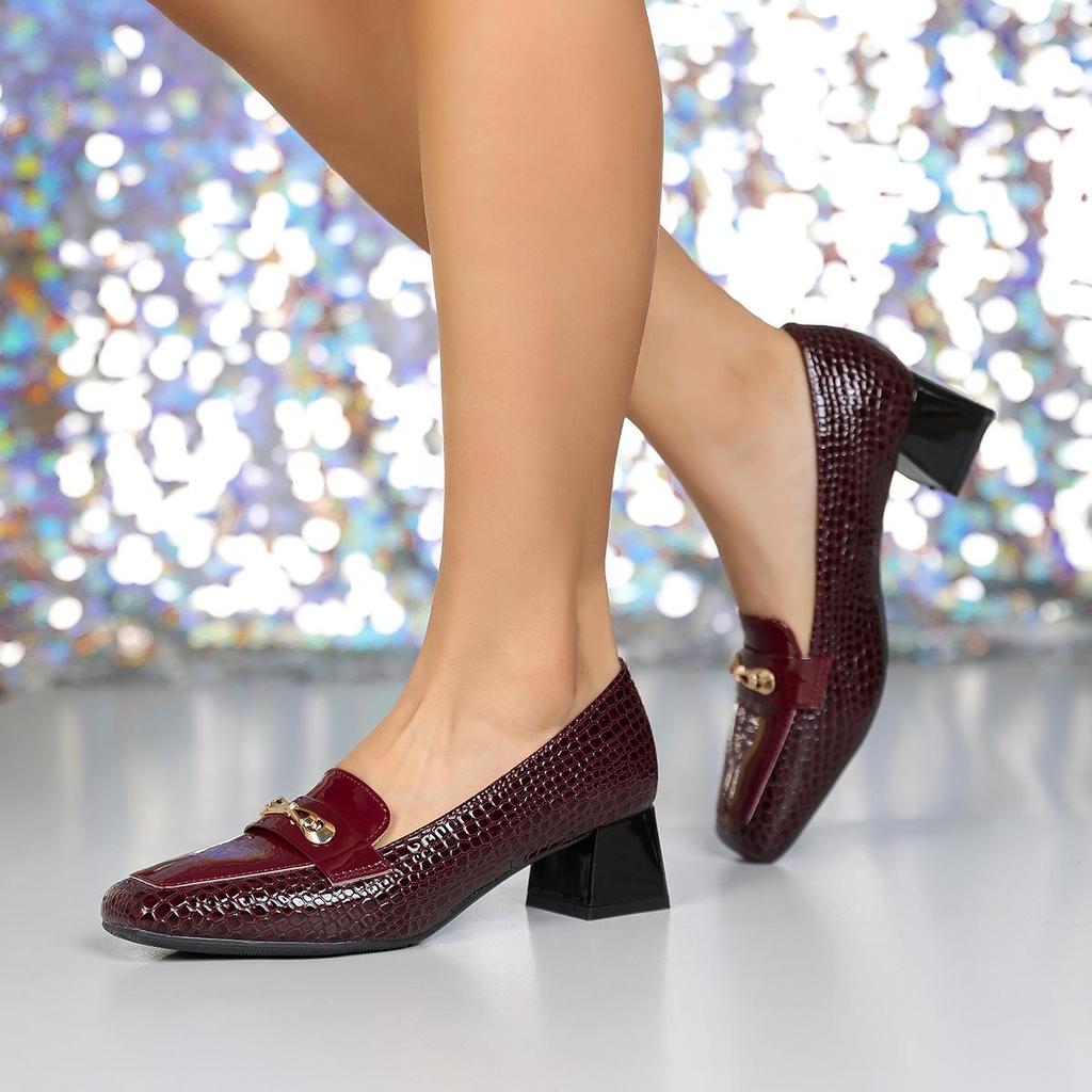 Women's Patent Leather Square Toe Chunky Heels, Mid-Cut in Plus Size 43 - European & American Style High Heels.