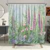 1pc Foxglove Bath Curtain - Elegant Purple Pink Floral Watercolor Garden Scene with Ferns On Soft Pastel Background, Polyester