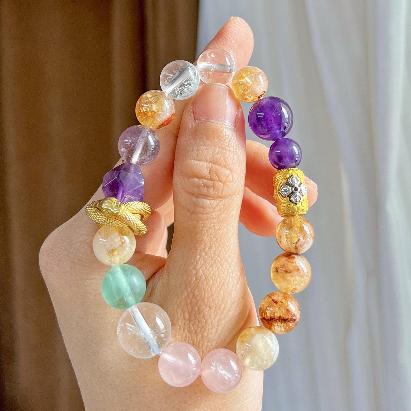 Natural Citrine Amethyst White Crystal Powder Crystal Design Bracelet