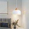 Modern Solid Wood Pendant Light with Dome Metal Shade - 11.8 Inch White Adjustable Hanging Fixture for Kitchen Island Dining Room Bedroom Hallway