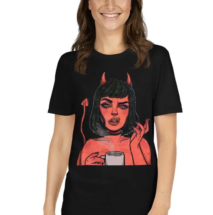 

Devil Girl Satan Demon Coffee Short-Sleeve Unisex T-Shirt L