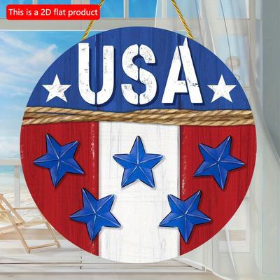 2D plochý 20*20cm 1ks Téma vlajky USA Červené&Bílé&Modré pruhy Hvězdné prvky Kulatá ozdoba, Vlastenecký Den nezávislosti Vítací cedule na zeď, Jednoduchý