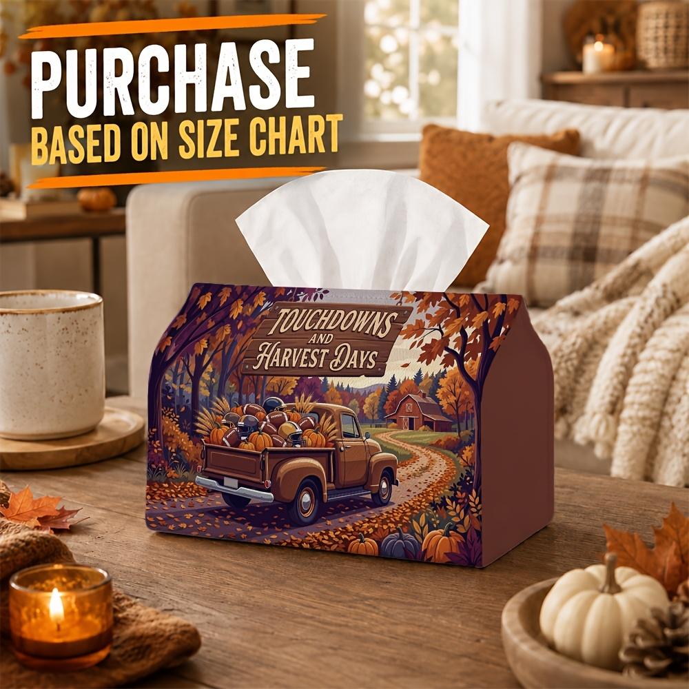 1pc Rustic Farmhouse Tissue Box with Truck Pumpkin Forest - Suitable for Rolls/Facial Tissues, Napkin Holder Organizer for Fall, Bedside Table Storage