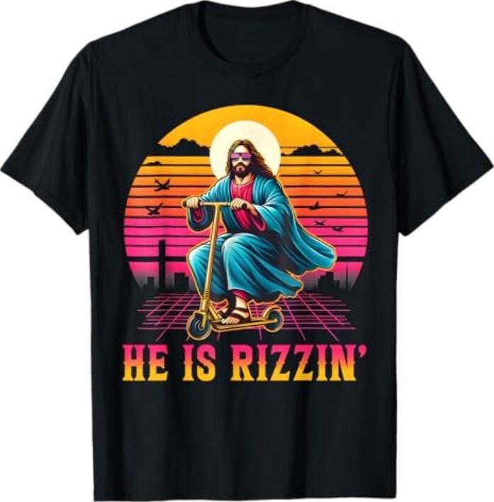 Retro He Is Rizzin Funny Jesus Has Rizzen Easter Christian T-Shirt Unisex T-Shirt