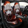 2pcs Fierce Leopard Fire Digital Design Car Seat Covers | Durable, All-Season Use, Universal Fit, Polyester Fiber, Machine Washa