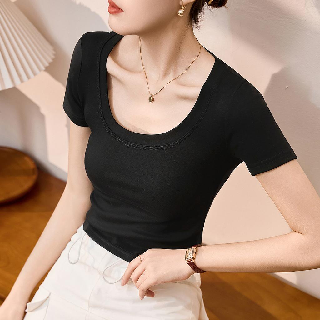 High-waisted Short T-shirt Women's Summer New Slim-fitting and Thin Versatile Top Short-sleeved Bottoming Shirt