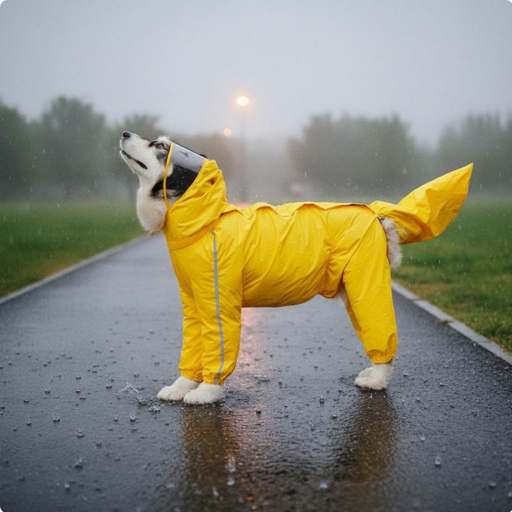 Four-Legged Dog Raincoat Gender Specific Design Full Coverage Dog Raincoat Pet Apparel Hood with Clear Visor for Large Dogs