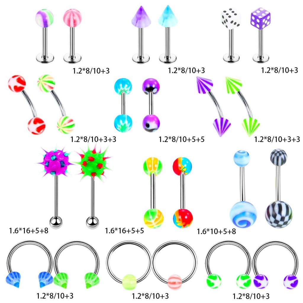 Mixed Acrylic Piercing Jewelry Set: Lip Studs, Belly Rings, Eyebrow Studs