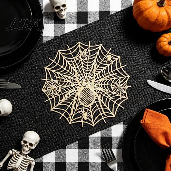Easy to Clean Table Mats for Dining Halloween Spider Web Placemat Table, Heat Resistant PVC Mats, Protectors Waterproof Non-Slip Hollow Decorative
