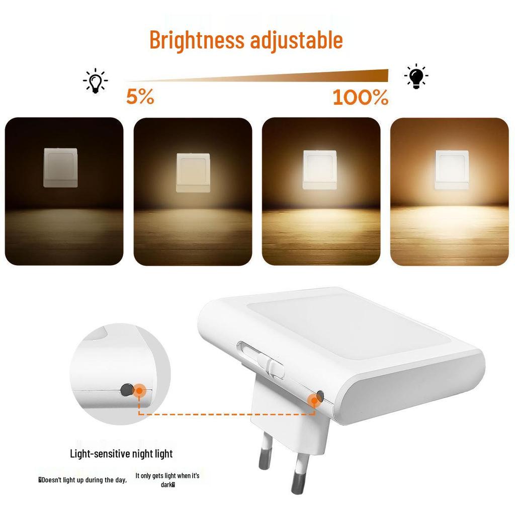 Warm White LED Night Light with Light Sensor - Auto-Off Day & Auto-On Night, European Plug
