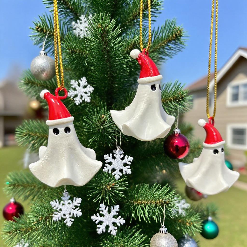 1pc Santa Hat Ghost Ornament Hanging Pendant White Spooky Figurine for Christmas Tree Wall Door Window Xmas Party Home Decor