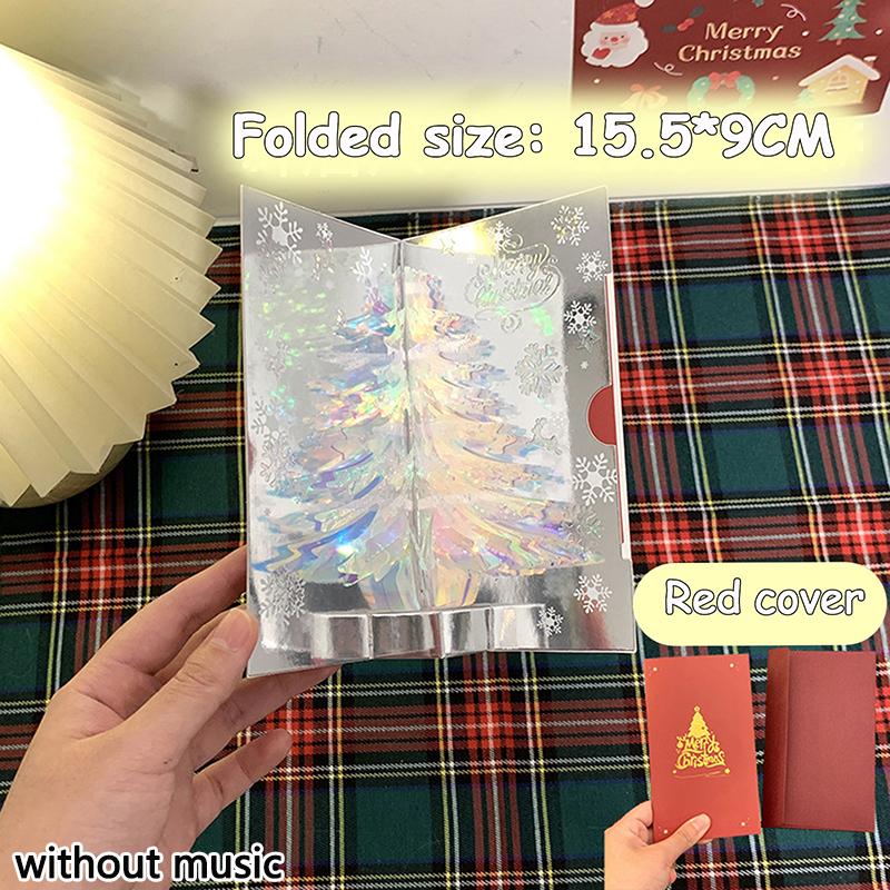 3D Pop Up Christmas Card With Music Merry Christmas Greeting Card Handwritten Blessing Invitation Cards Thanksgiving Gifts
