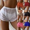 Maiô Sexy Cor Sólida 2025: Shorts de Biquíni de Praia Femininos Transparentes de Malha com Cordão