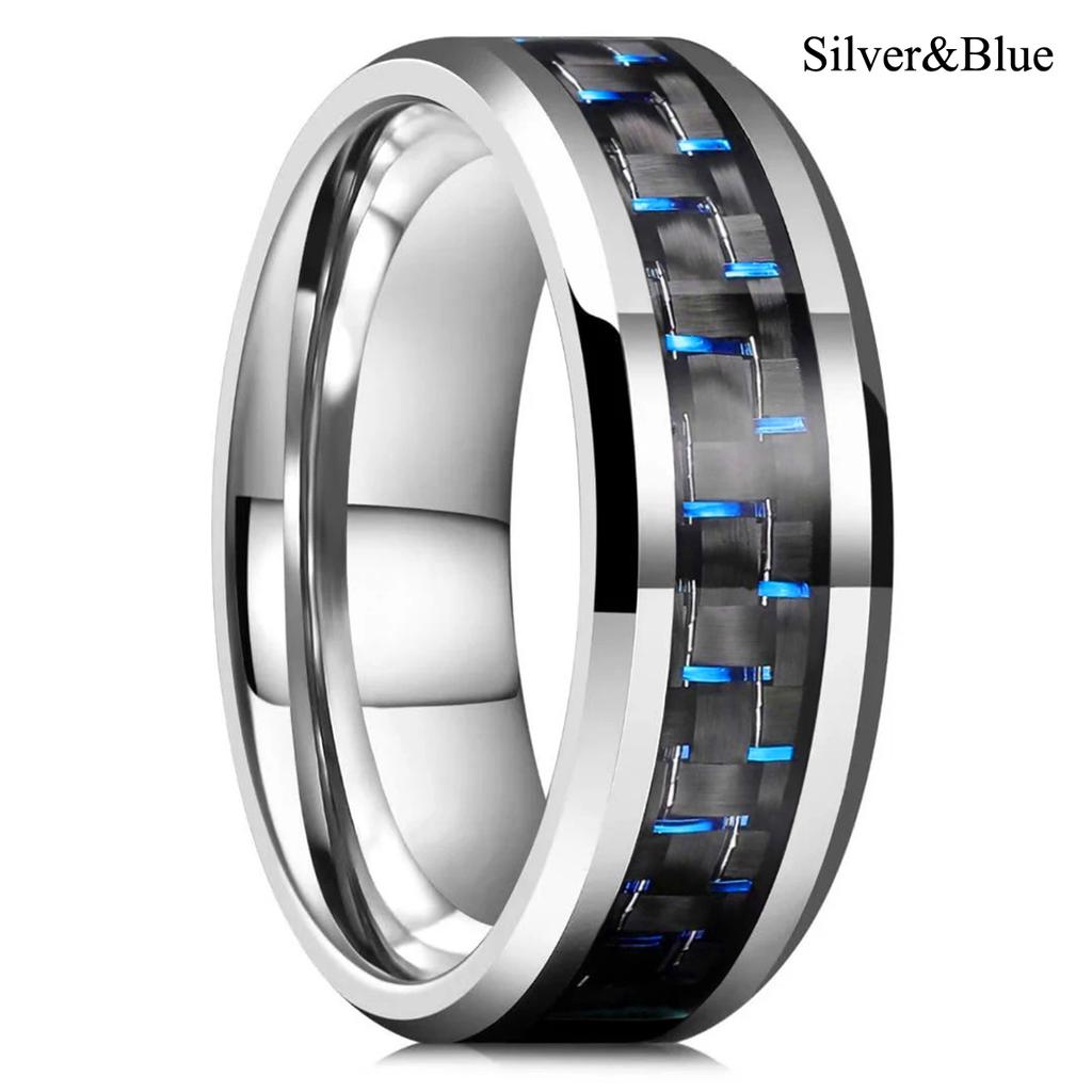 Mode 8mm Herren Edelstahlringe Eingelegte Schwarze Blaue Rote Kohlefaserringe Für Männer Hochzeit Verlobung Party Schmuck Geschenke