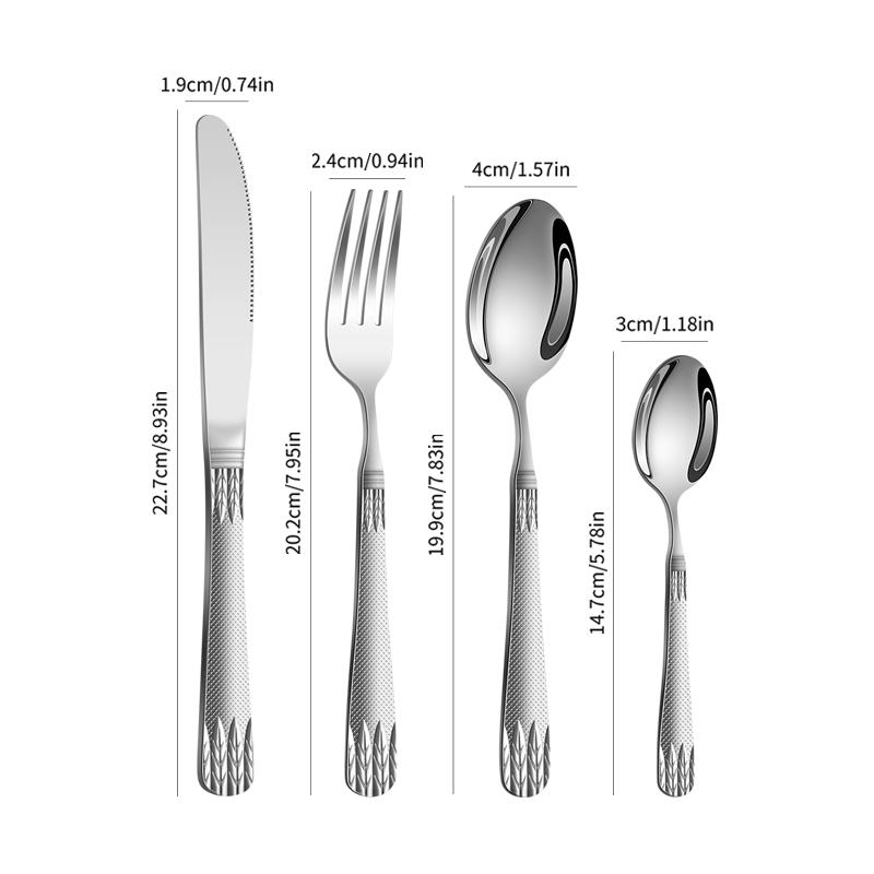 4/6/16/24pcs Stainless steel wheat ear cutlery set Silver steak knife, fork and spoon combination cutlery for family hotel party