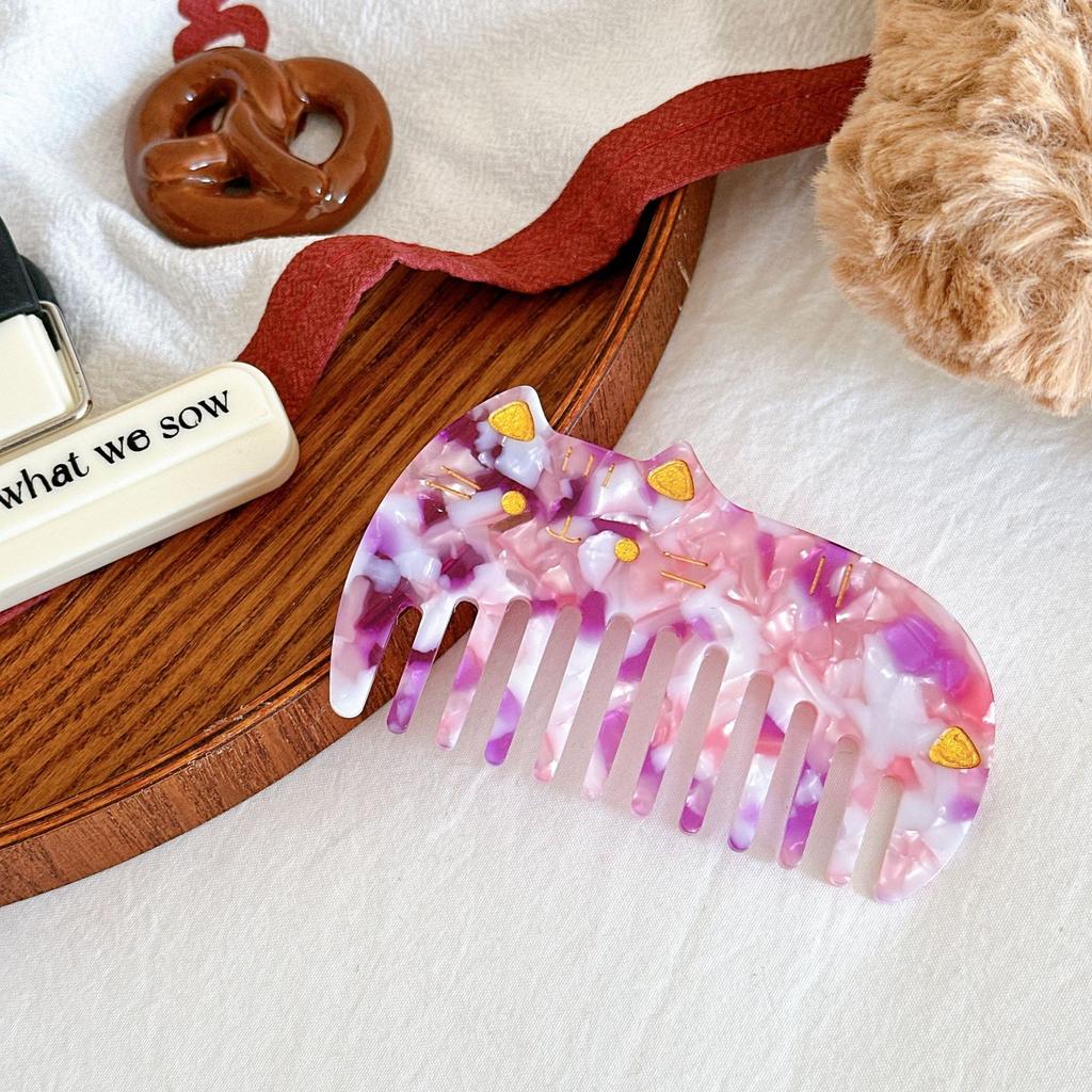 Korean Acetate Wide Tooth Comb for Women  Vintage Cute Cat Design Travel Portable Leopard Print Anti Static Kids Hair Comb