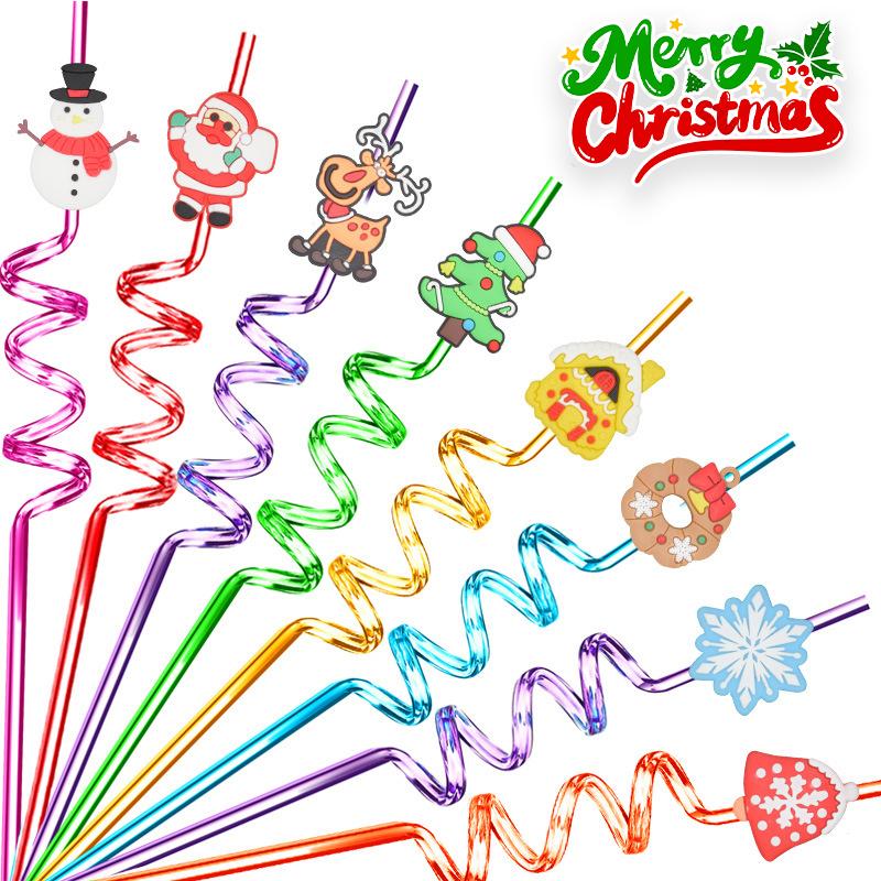 Wiederverwendbare Weihnachtsmann-Strohhalme Weihnachts-Trinkhalme mit Schneeflocken Niedliche Partyartikel für die Feiertage als Weihnachtsgeschenkidee