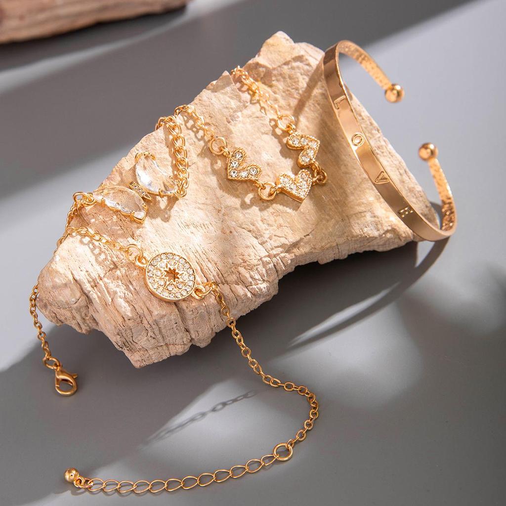 Biżuteria Transgraniczna Niebieski Motyl Inkrustowany Cyrkoniami Ażurowa Damska Bransoletka Geometryczne Otwarcie Czteroczęściowy Zestaw Bransoletek