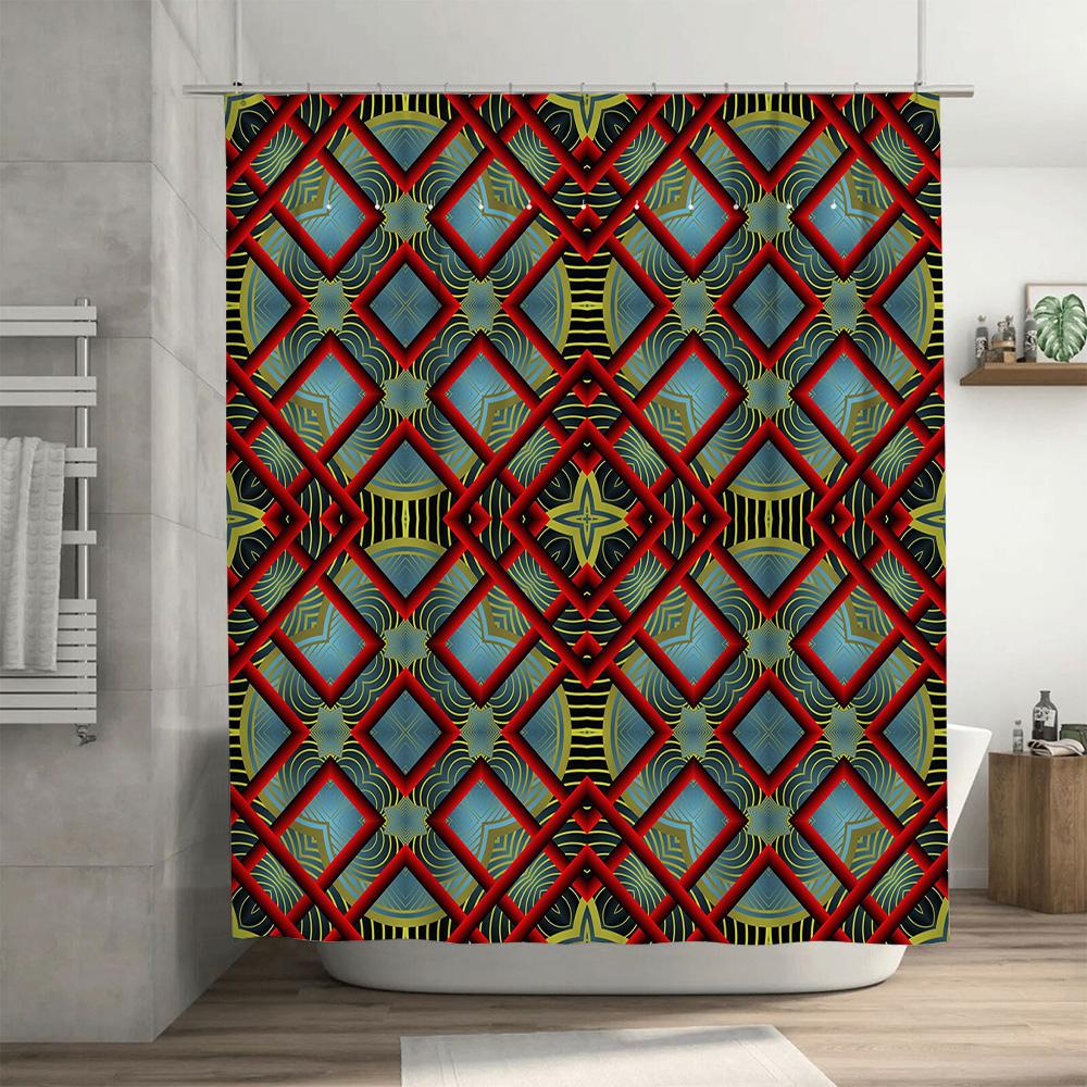 Geometric Pattern Shower Curtain Modern Bathroom Decor for Home Bathrooms Blue Green Red Yellow Black Geometric Printed Waterpro