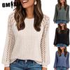 Women's Fashion Casual Solid Color Print Long Sleeve O Neck Blouses & Shirts