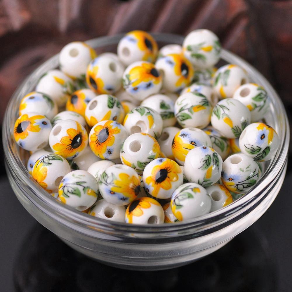 

20 шт. Круглые бусины-разделители из керамического фарфора с цветочными узорами, 10 мм, 12 мм, лот для DIY поделок, браслетов, аксессуары для изготовления ювелирных изделий 10mm-20pcs
