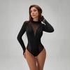 Spring New Style Small Stand-up Collar Net See-through Long-sleeved Sexy and Slimming Women's Jumpsuit